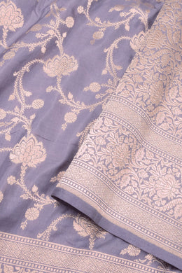 Grey Handloom Banarasi Katan Silk Saree 10074260