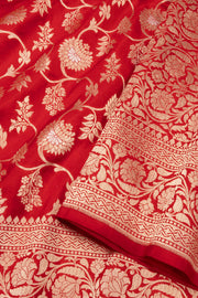Red Handloom Banarasi Katan Silk Saree 10074268