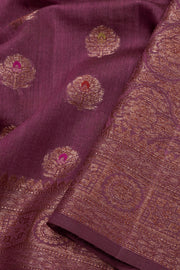 Brown Handloom Banarasi Muga Silk Saree 10074274