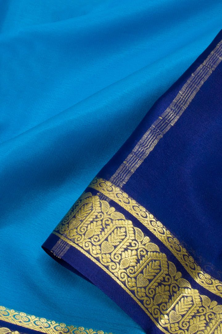 Deep Sky Blue Mysore Crepe Silk Saree 10062316