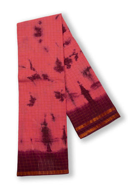 Pink Handcrafted Sungudi Cotton Saree 10074461