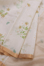 Cream Handloom Printed Chanderi Saree 10071043