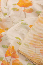 Cream Handloom Chanderi Silk Cotton Saree