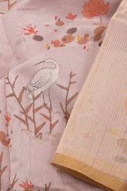 Light Purple Handloom Printed Chanderi Silk Cotton Saree