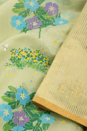 Green Handloom Printed Chanderi Silk Cotton Saree