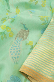 Blue Handloom Printed Chanderi Silk Cotton Saree