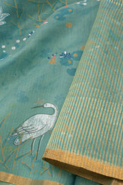 Blue Chanderi Printed Silk Cotton Saree 10075359