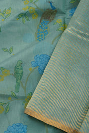 Blue Chanderi Printed Silk Cotton Saree 10075360