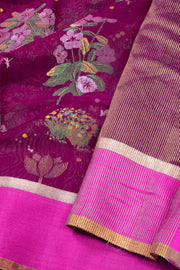 Magenta Chanderi Printed Silk Cotton Saree 10075362