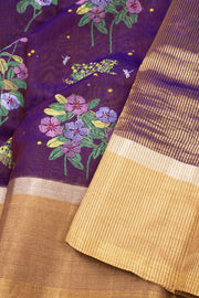 Purple Chanderi Printed Silk Cotton Saree 10075363