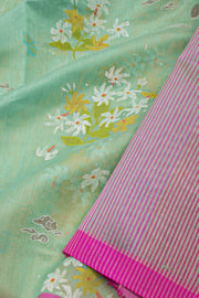 Green Chanderi Printed Silk Cotton Saree 10075365