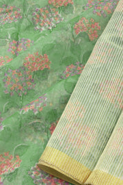 Green Chanderi Printed Silk Cotton Saree 10075366