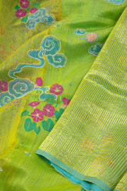 Green Chanderi Printed Silk Cotton Saree 10075367