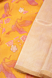 Yellow Chanderi Printed Silk Cotton Saree 10075368