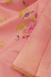 Peach Chanderi Printed Silk Cotton Saree 10075370