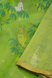 Green Chanderi Printed Silk Cotton Saree 10075371