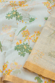 Cream Chanderi Printed Silk Cotton Saree 10075924