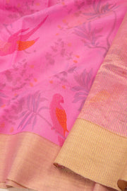 Pink Chanderi Printed Silk Cotton Saree 10075926