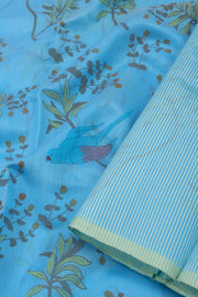 Blue Chanderi Printed Silk Cotton Saree 10075927