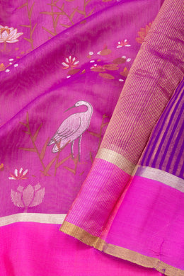 Pink Chanderi Printed Silk Cotton Saree 10075931