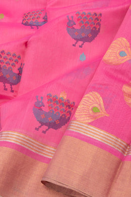 Pink Chanderi Printed Silk Cotton Saree 10075933