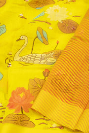Yellow Chanderi Printed Silk Cotton Saree 10075935