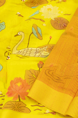Yellow Chanderi Printed Silk Cotton Saree 10075935