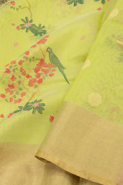 Green Chanderi Printed Silk Cotton Saree 10075936