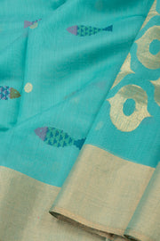 Blue Chanderi Printed Silk Cotton Saree 10075937
