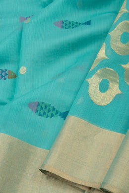 Blue Chanderi Printed Silk Cotton Saree 10075937