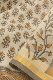 Off White Printed Chanderi Silk Cotton Saree - Avishya