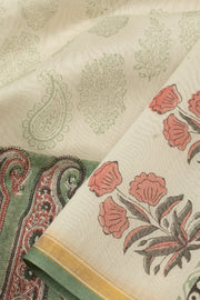 Off White Printed Handloom Chanderi Silk Cotton Saree - Avishya