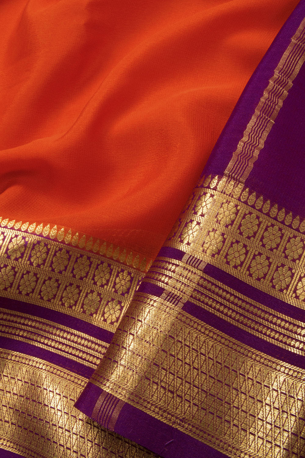 Orange Mysore Crepe Silk Saree - Avishya