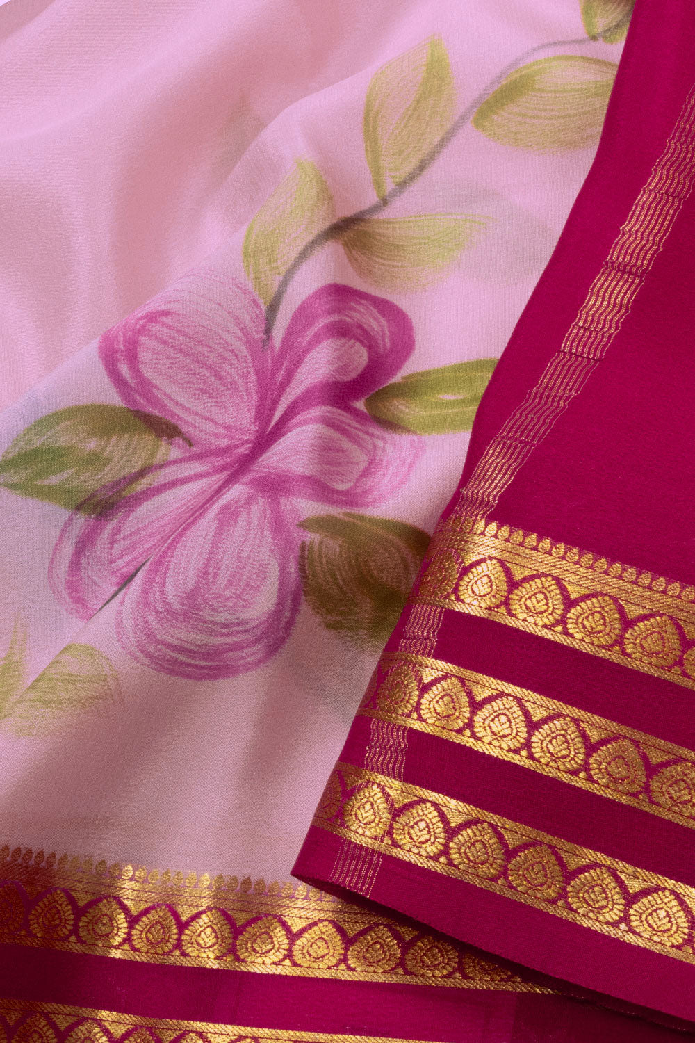 Pink Hand Painted Mysore Crepe Silk Saree - Avishya