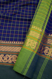 Blue Handloom Chettinad Cotton Saree Without Blouse 10075062