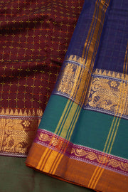 Maroon Handloom Chettinad Cotton Saree Without Blouse 10075064