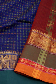 Blue Handloom Chettinad Cotton Saree Without Blouse 10075066