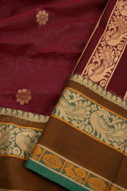 Maroon Handloom Chettinad Cotton Saree 10075070