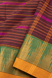 Brown Handloom Chettinad Cotton Saree 10075079