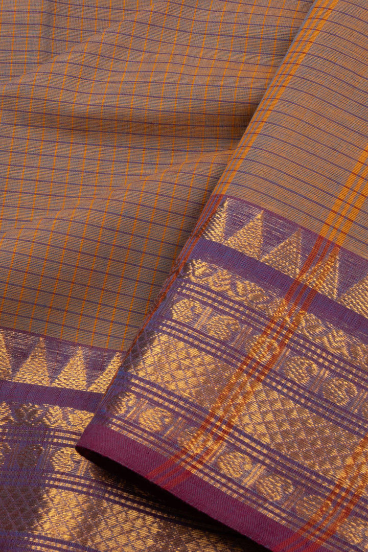 chettinad cotton saree - tarnished gold & leaf border