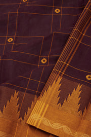 Brown Handloom Chettinad Cotton Saree Without Blouse 10075129