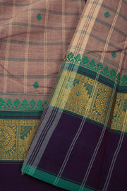 Brown Handloom Chettinad Cotton Saree Without Blouse 10075136