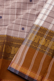 Brown Handloom Chettinad Cotton Saree Without Blouse 10075137