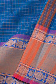 Blue Handloom Chettinad Cotton Saree Without Blouse 10075154