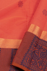 Peach Handloom Chettinad Cotton Saree Without Blouse 10075167