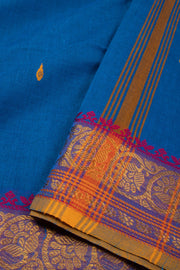 Blue Handloom Chettinad Cotton Saree Without Blouse 10075175