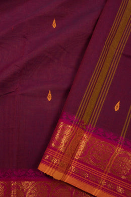 Maroon Handloom Chettinad Cotton Saree Without Blouse 10075177