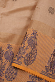 Beige Handloom Chettinad Cotton Saree Without Blouse 10075181