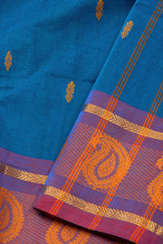 Blue Handloom Chettinad Cotton Saree Without Blouse 10075183