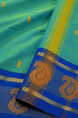 Blue Handloom Chettinad Cotton Saree Without Blouse 10075185